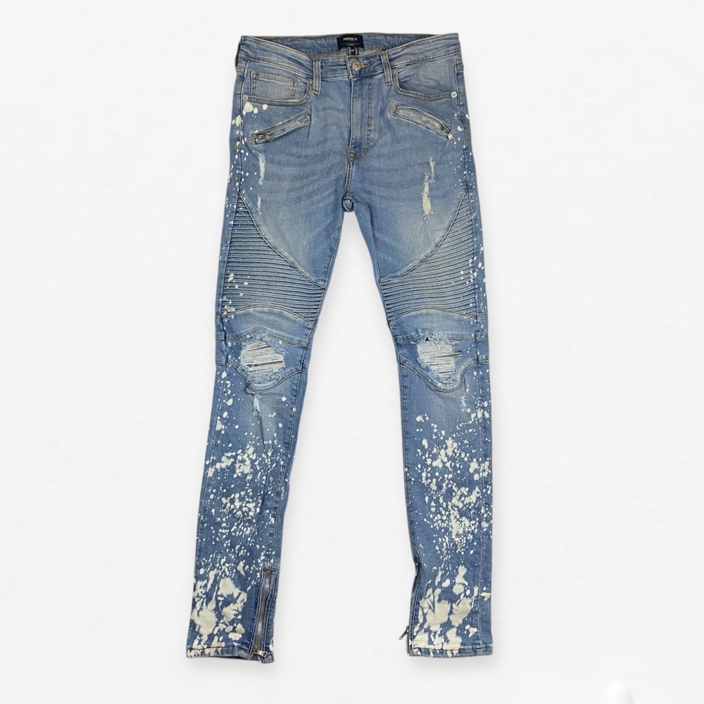 Forever 21 Men's Light Blue Distressed grunge bleach splatter Skinny Jeans 32